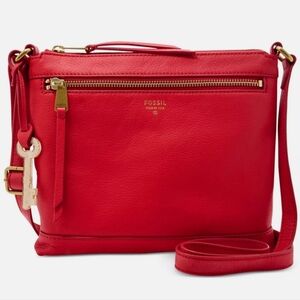 Fossil Red Leather Crossbody Bag